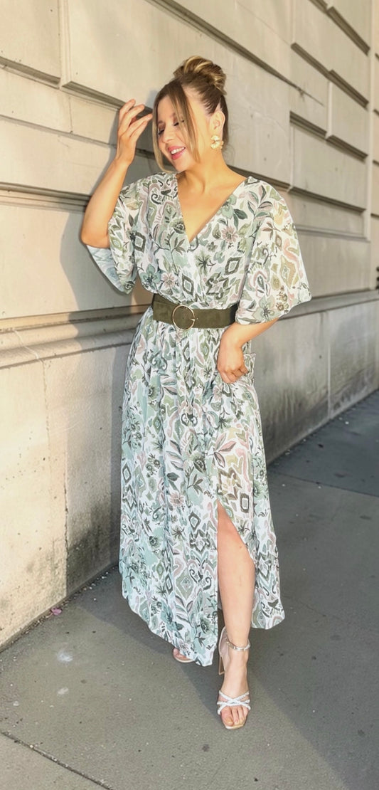 Robe Soline Fleurs Kaki