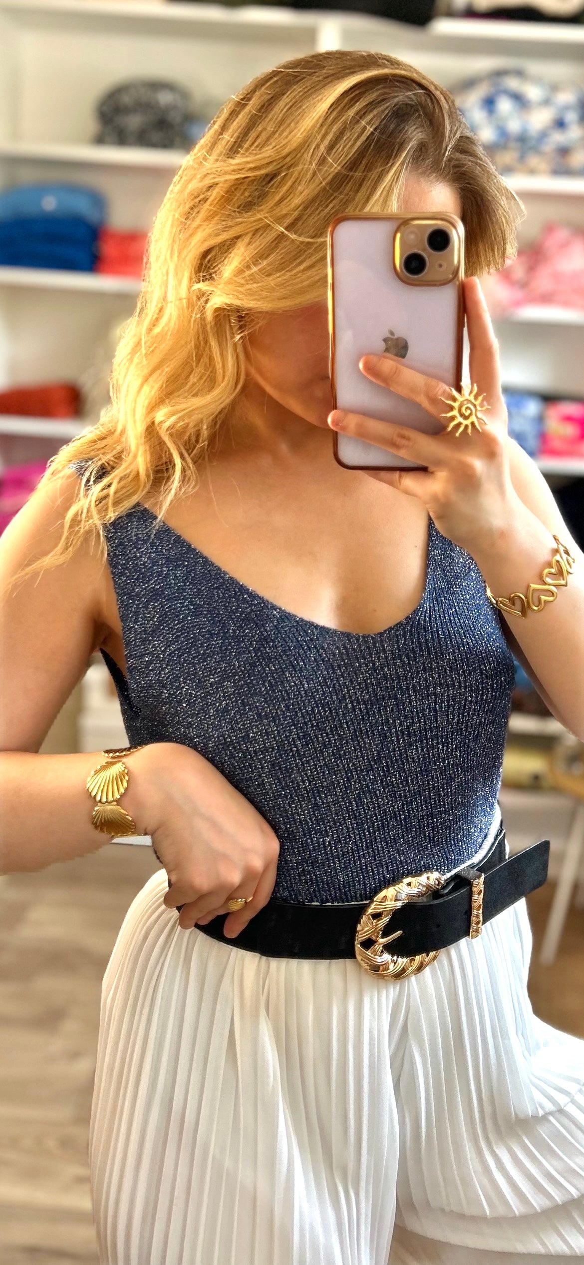 Top Paillettes Sienna Bleu Foncé