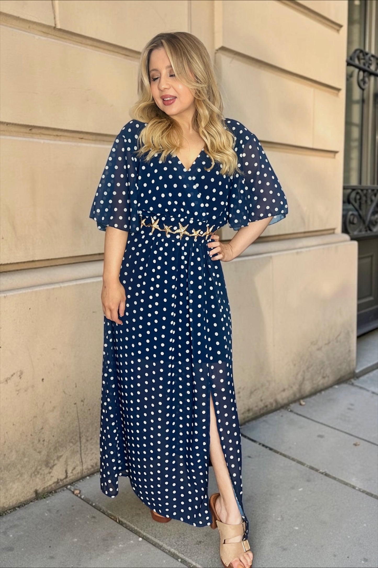 Robe Soline à Pois Bleu Marine