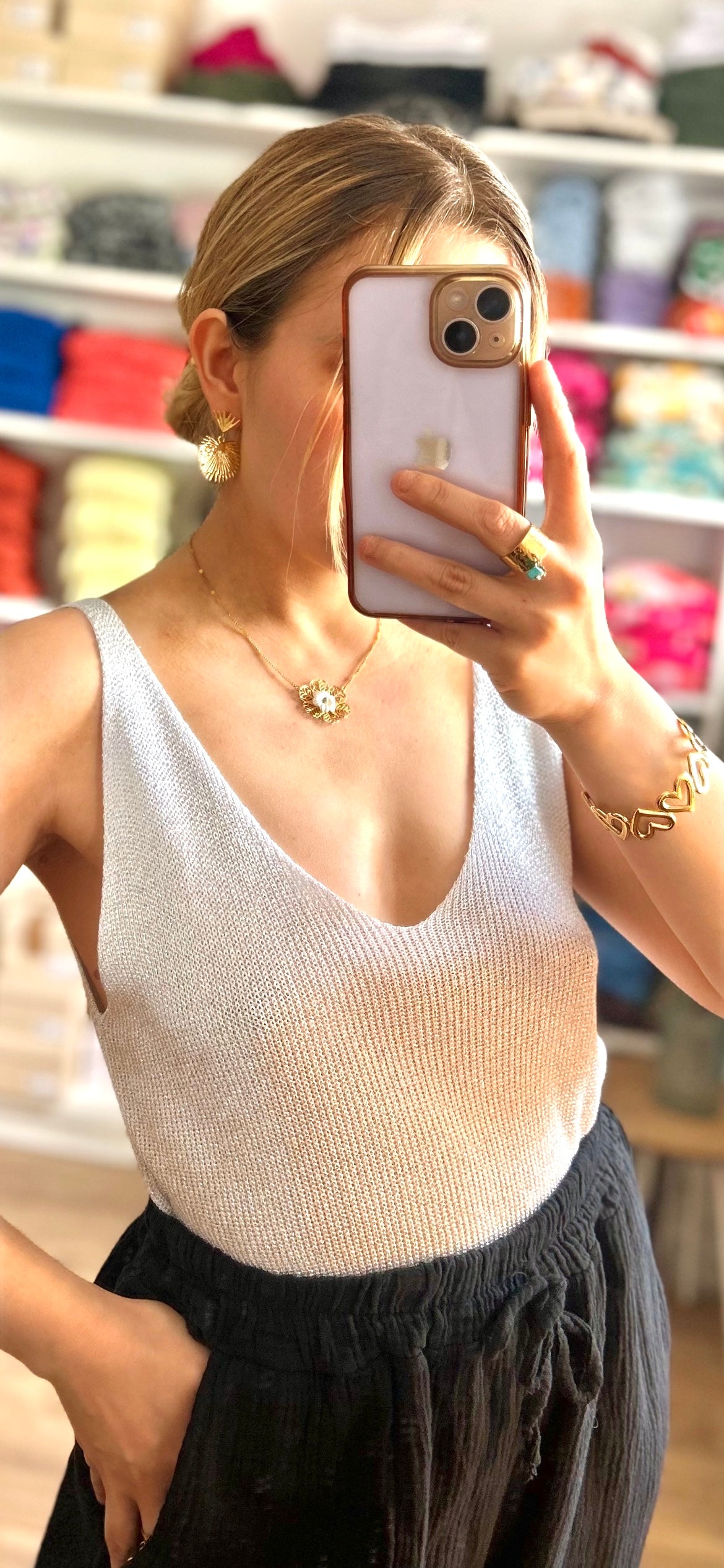 Top Paillettes Sienna Blanc
