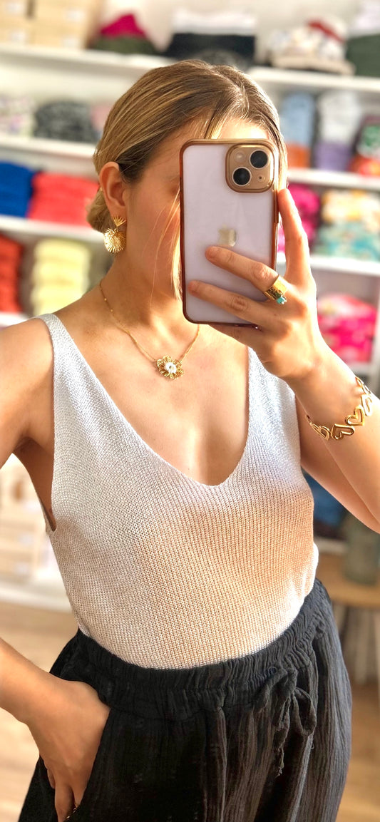 Top Paillettes Sienna Blanc