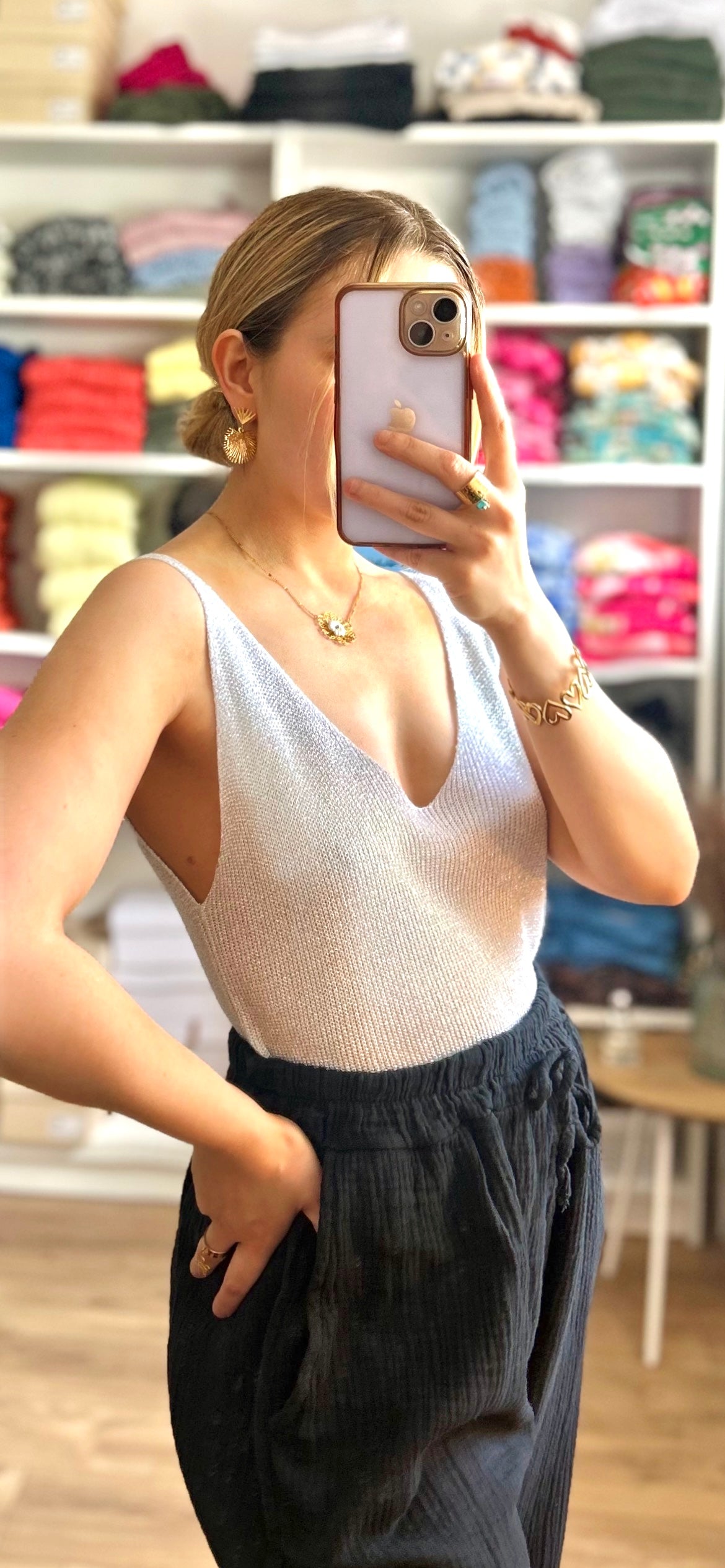Top Paillettes Sienna Blanc