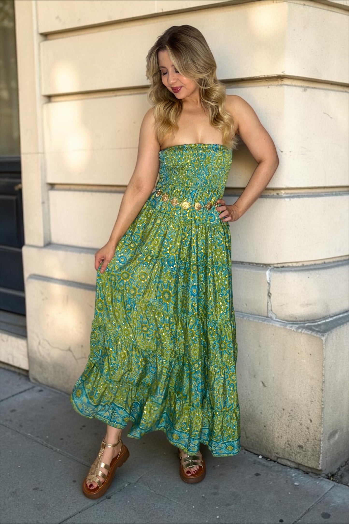 Robe/Jupe Longue Bohème Indie Vert d’Eau