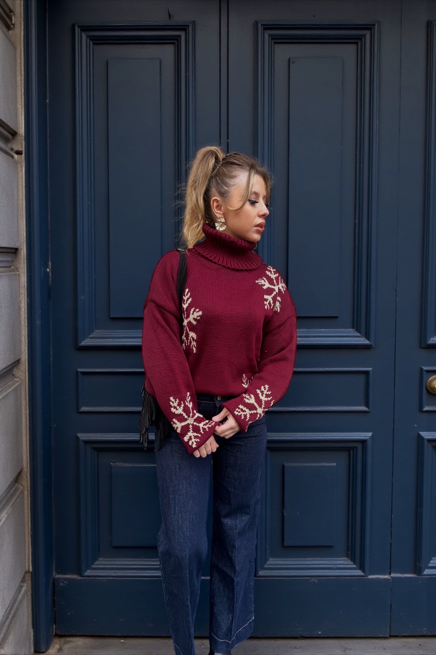 Pull Flocon Bordeaux