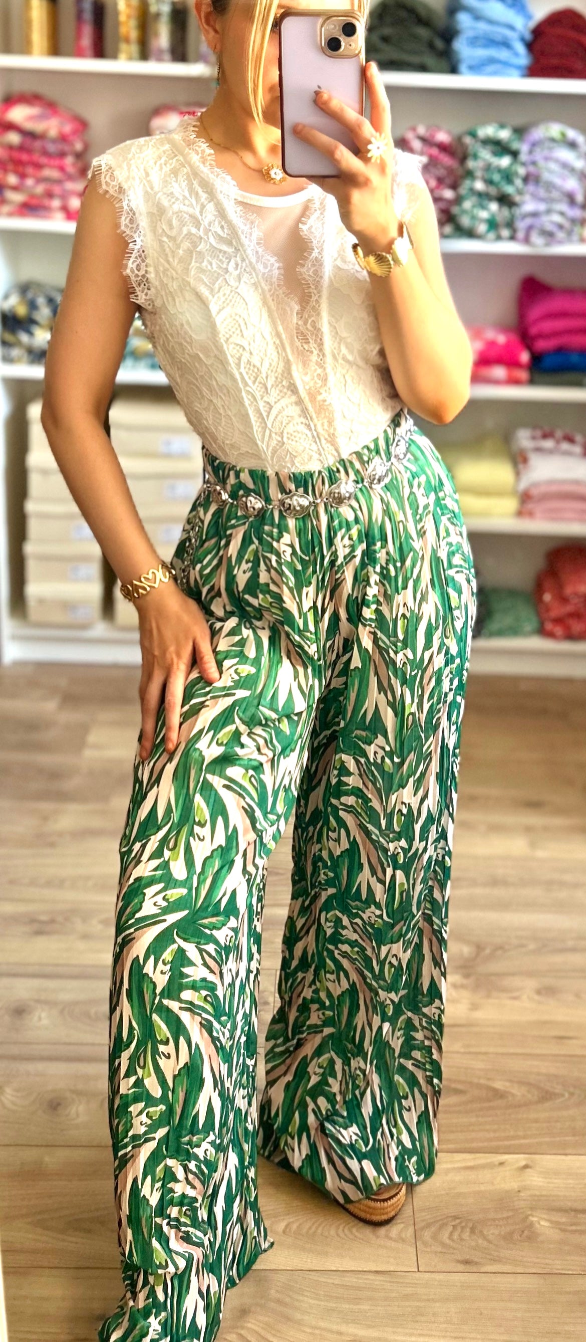 Pantalon Yumi à motifs vert