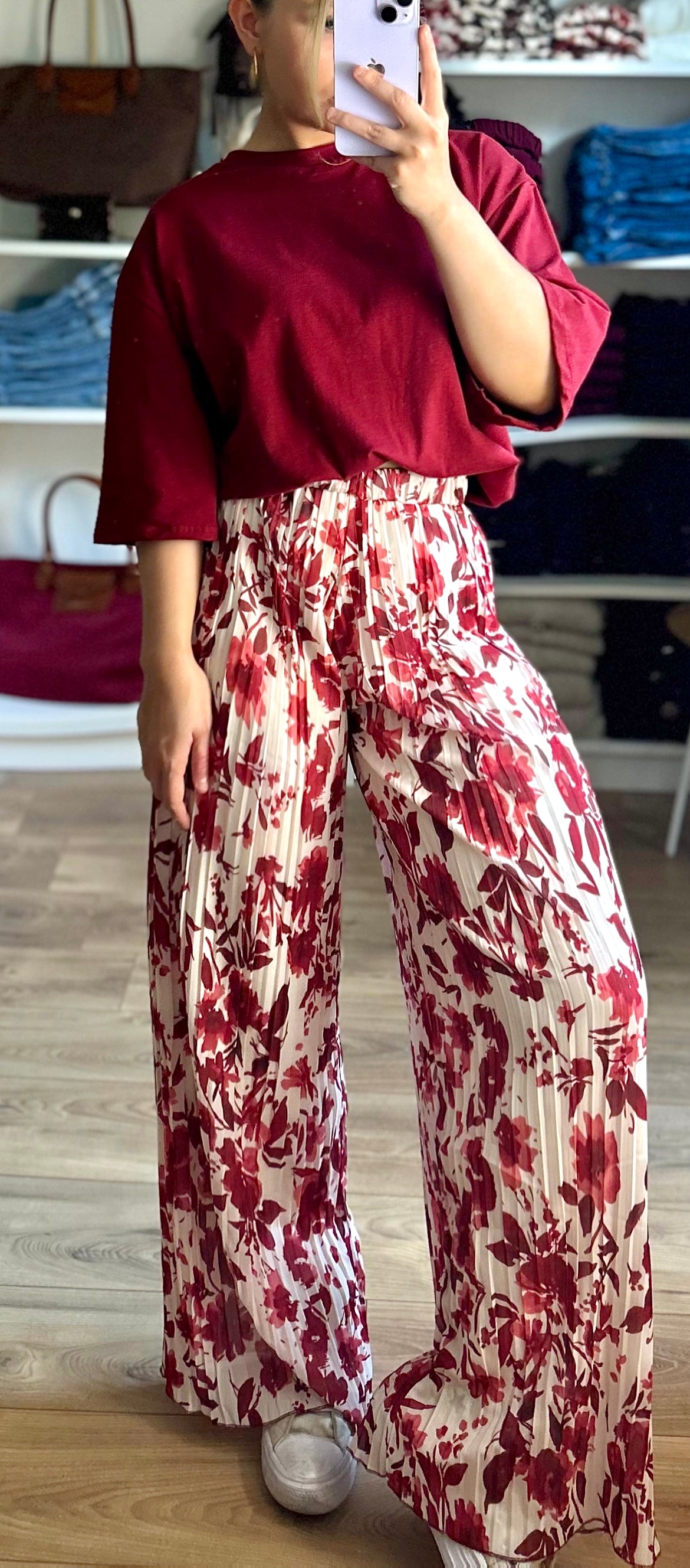 Pantalon Yumi à motifs Bordeaux