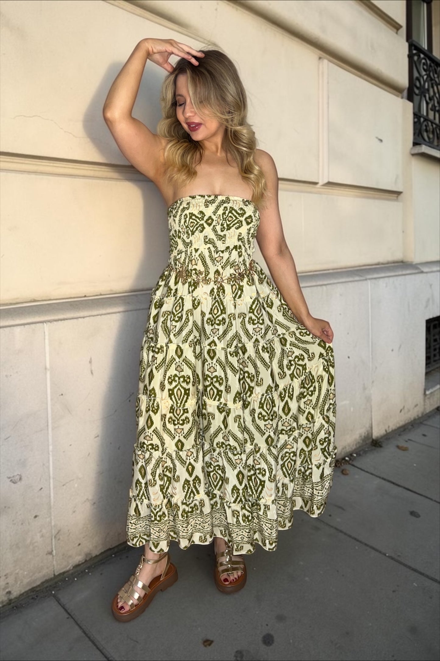 Robe/jupe Longue Bohème Indie Kaki