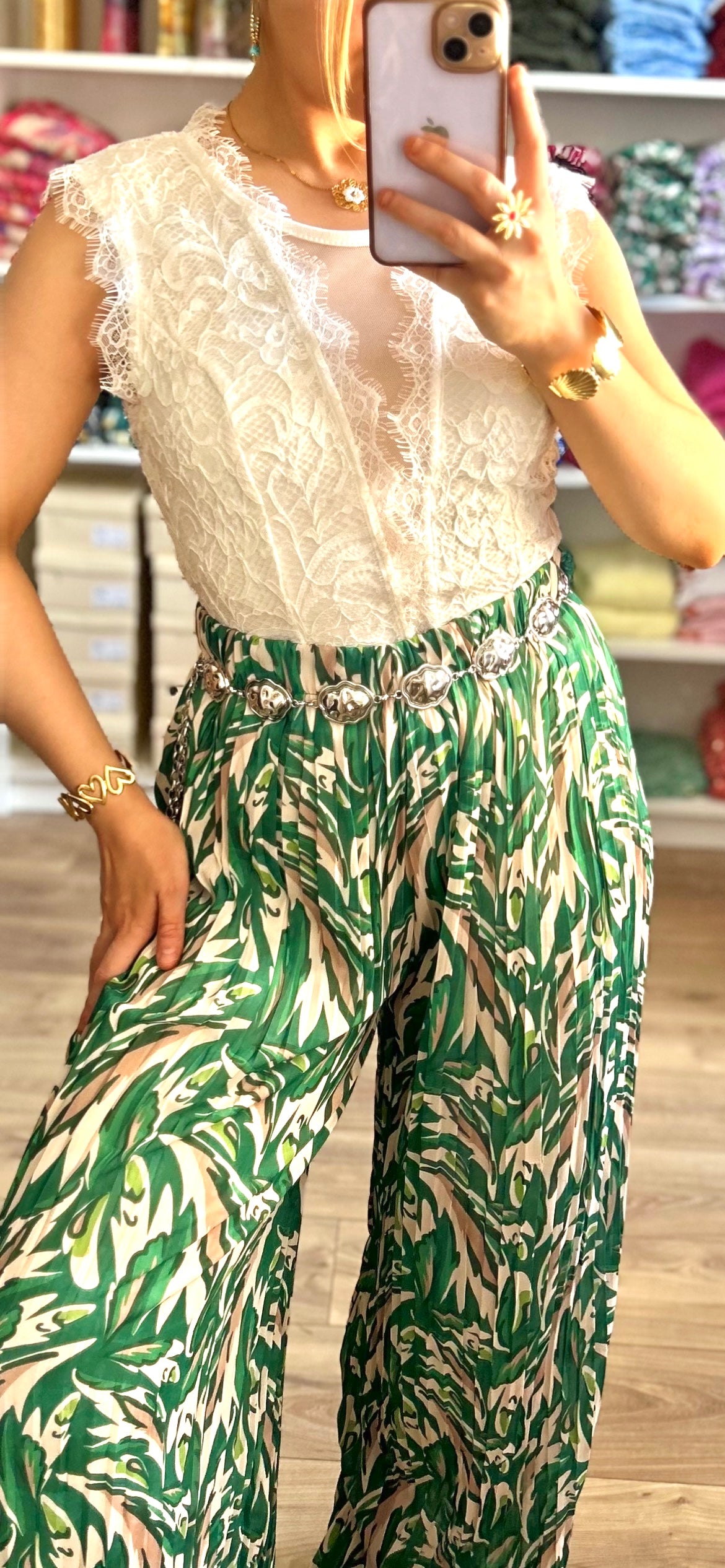 Pantalon Yumi à motifs vert
