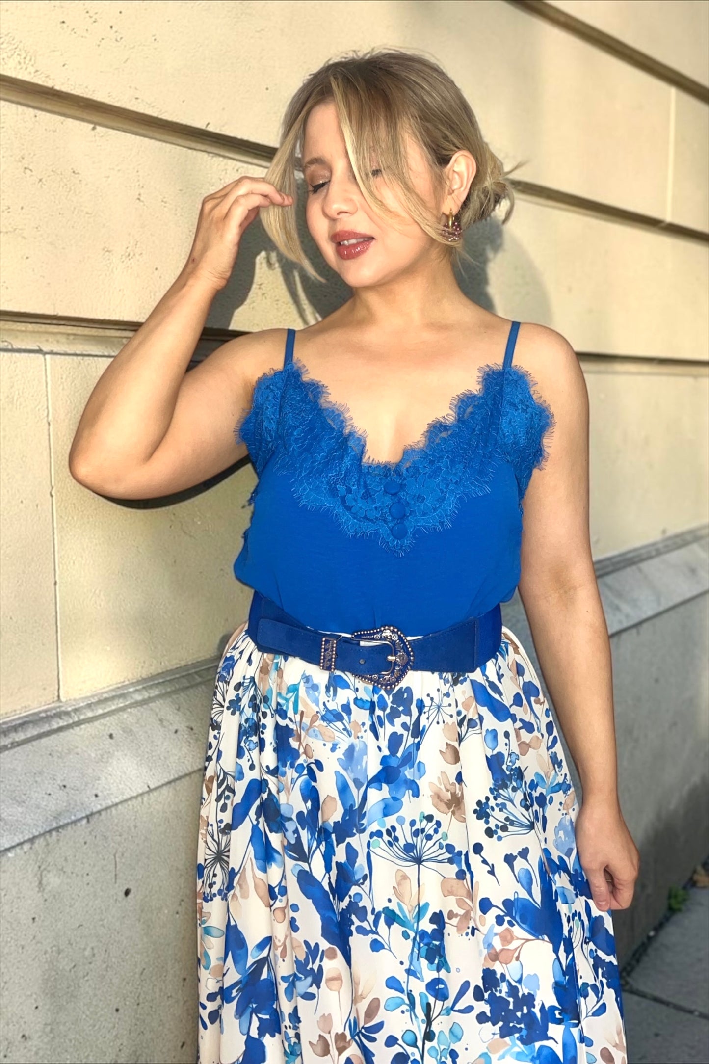Débardeur Dentelle Mona Bleu Roi