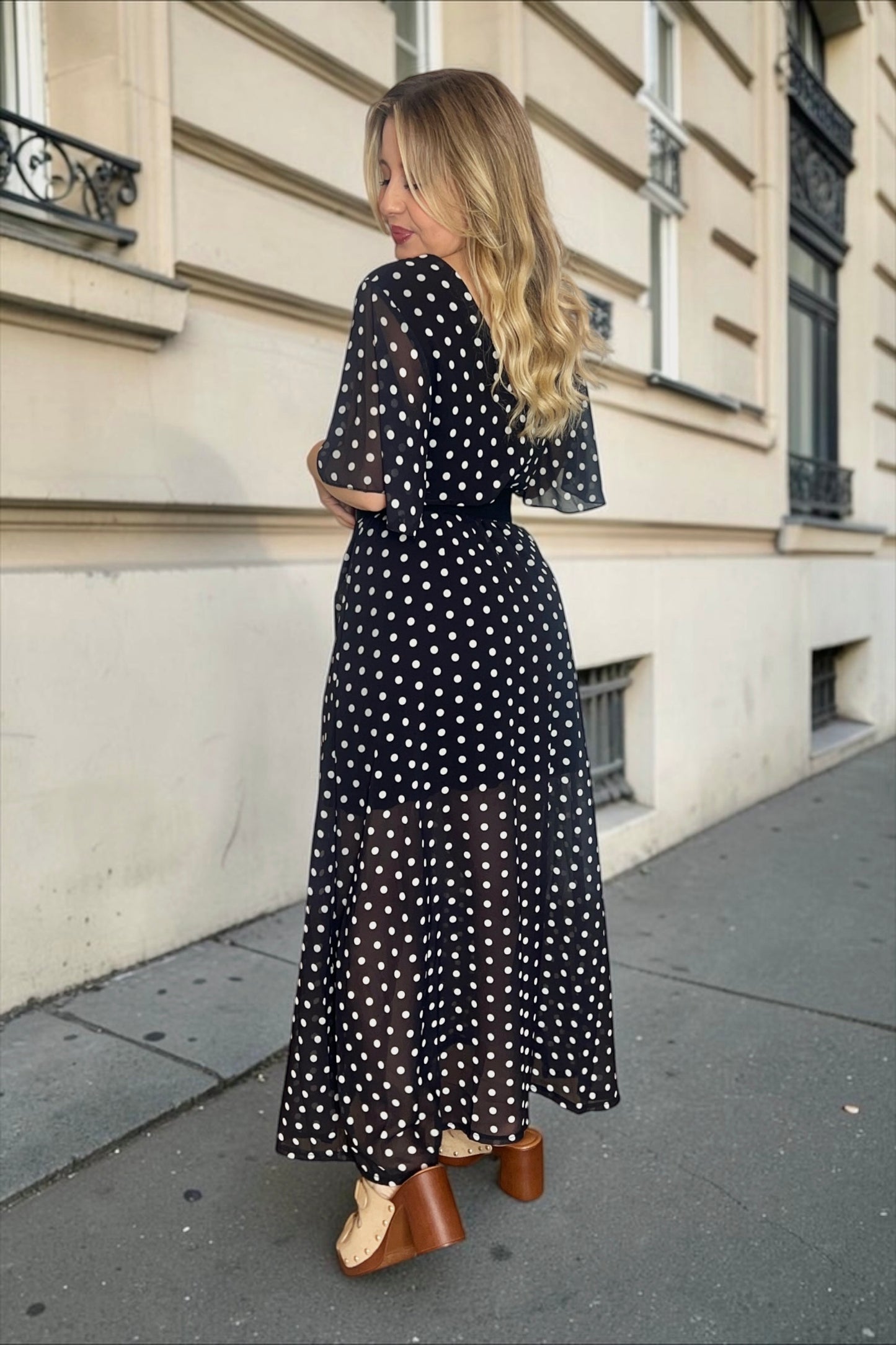 Robe Soline à pois Noire