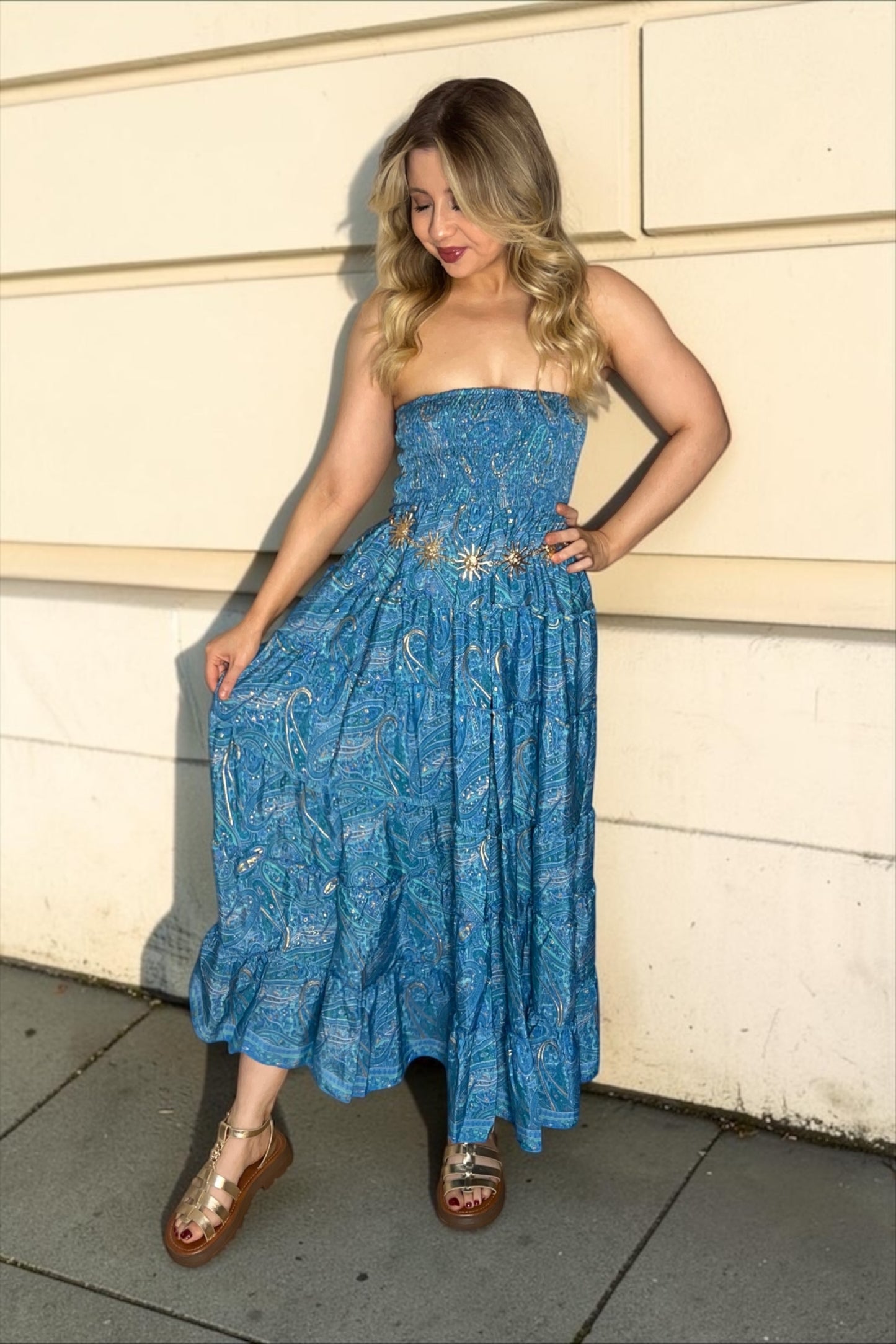 Robe/jupe Longue Bohème Indie Bleu Turquoise
