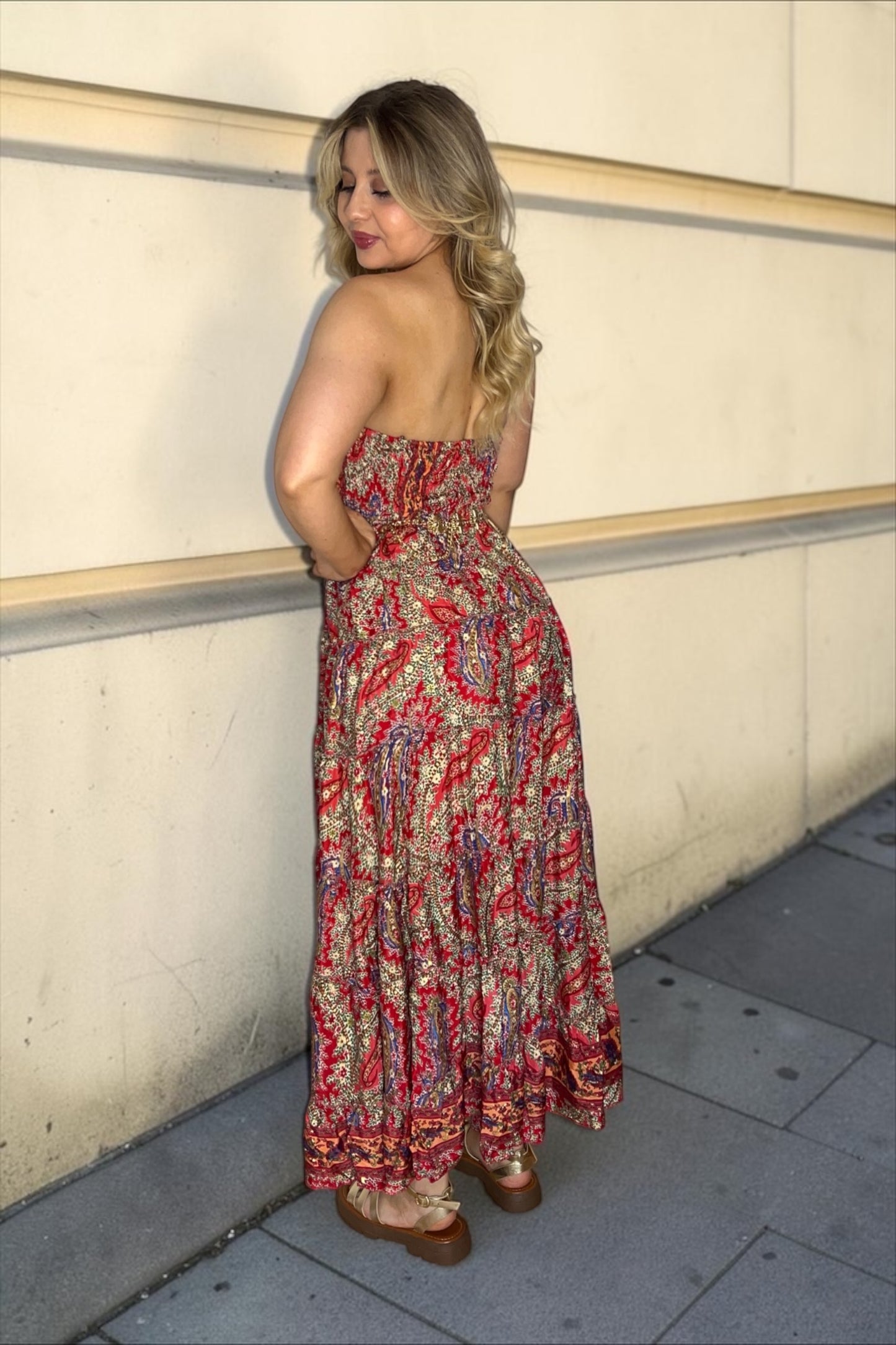 Robe/jupe Longue Bohème Indie Rouge