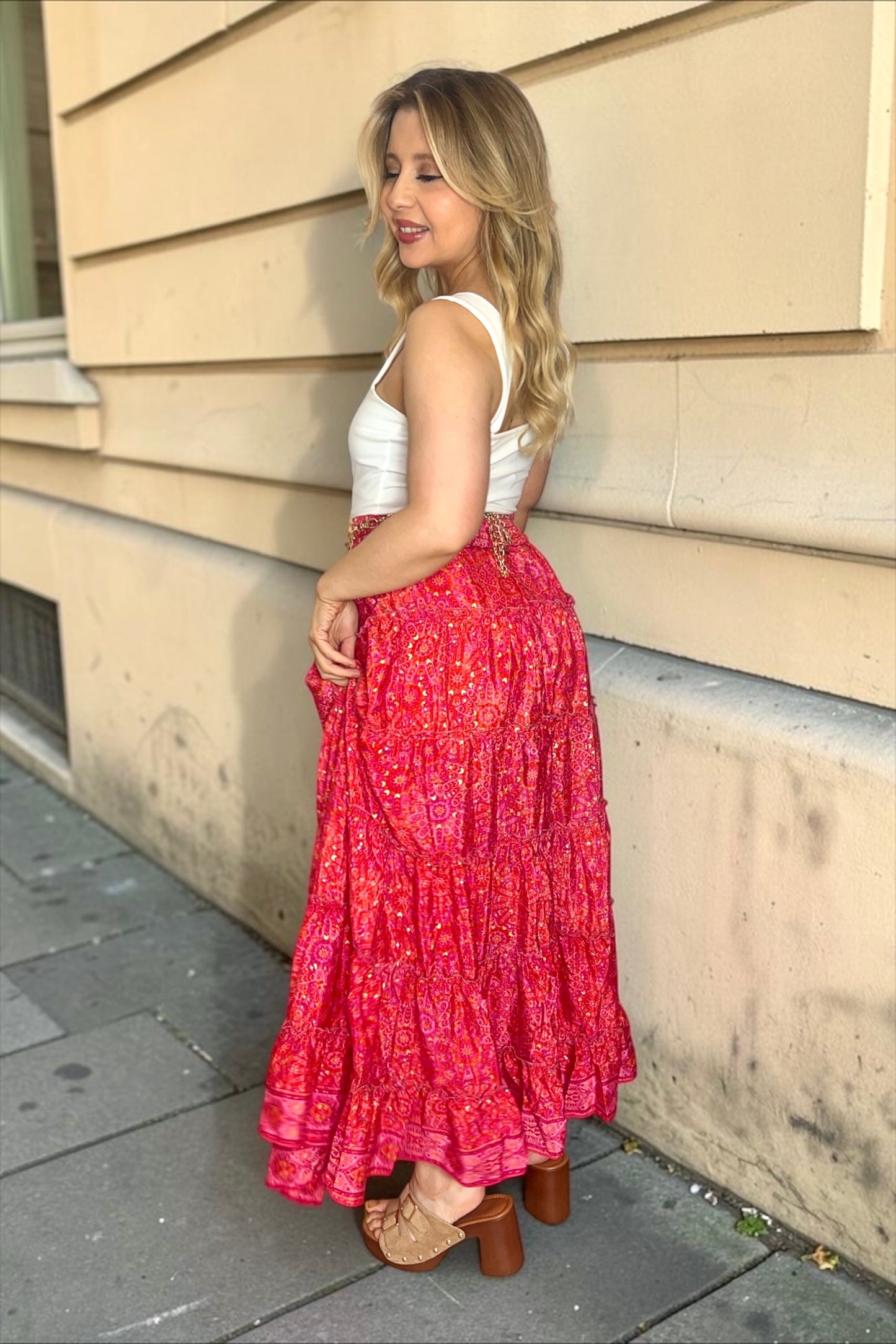 Jupe Longue Bohème Indie Rouge Clair