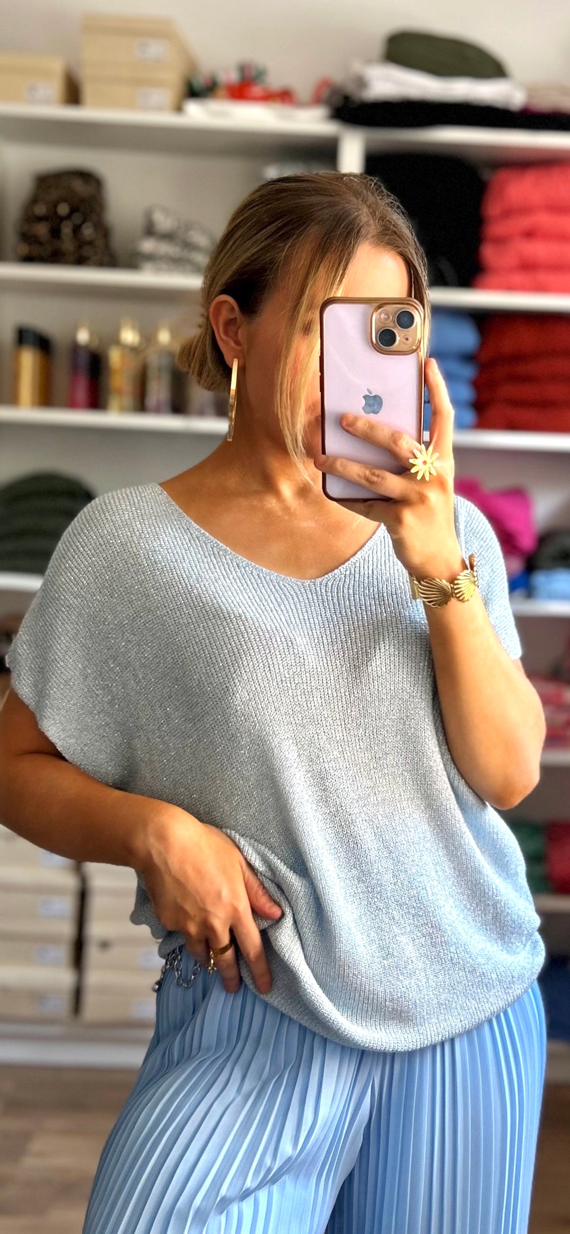 T-shirt Paillettes Astra Bleu Ciel