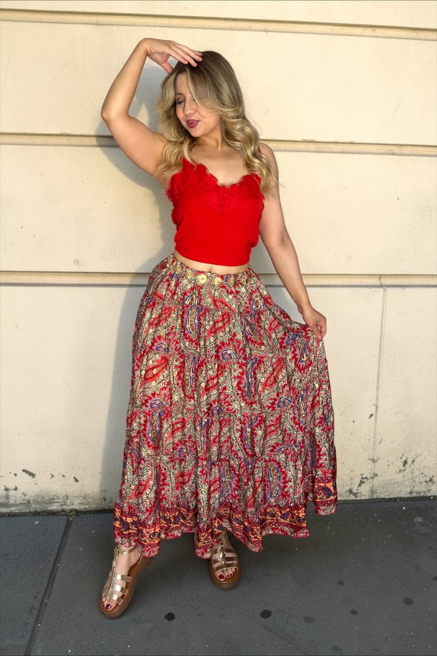 Robe/jupe Longue Bohème Indie Rouge