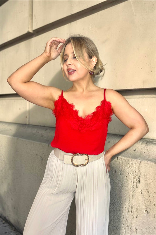 Débardeur Dentelle Mona Rouge