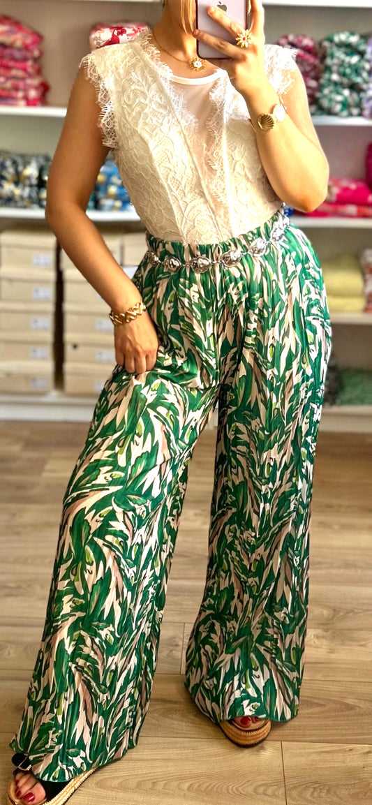 Pantalon Yumi à motifs vert