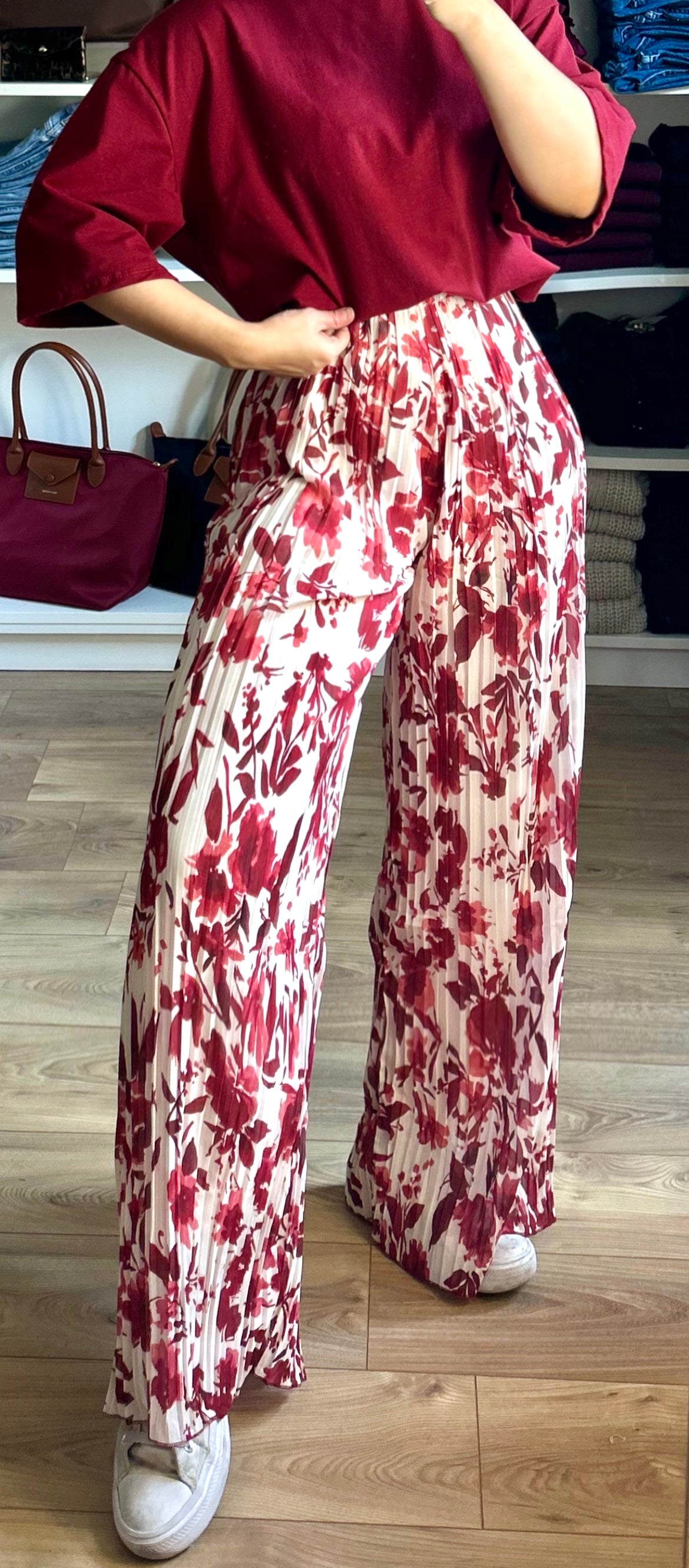 Pantalon Yumi à motifs Bordeaux